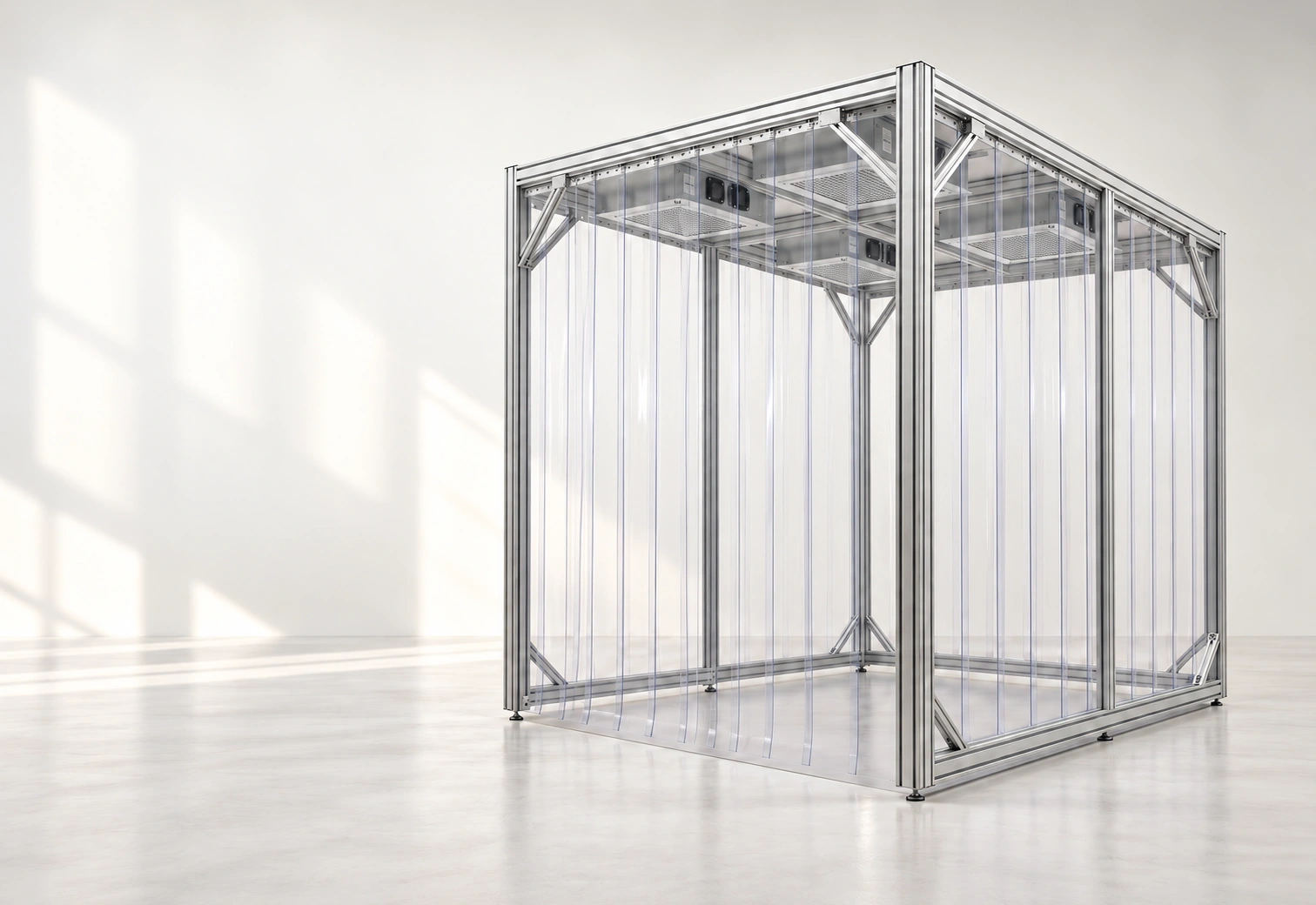 Illustrative modular clean booth in a bright studio
